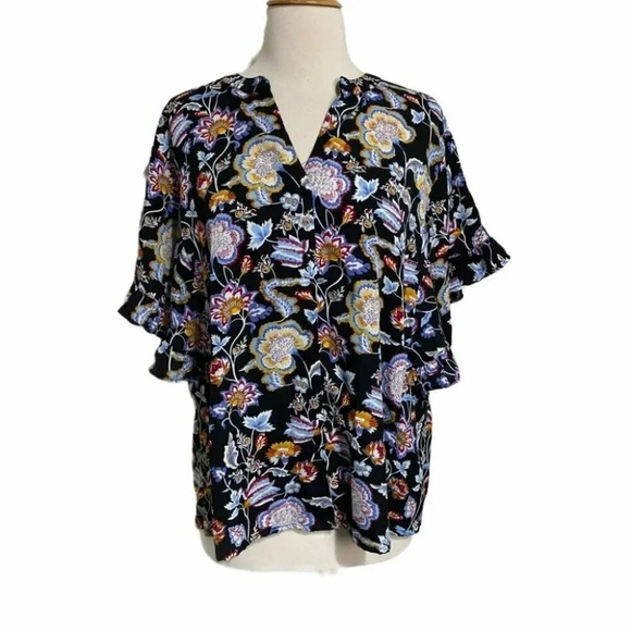 Maggie & Max XL  black multicolor floral tunic - Picture 1 of 4